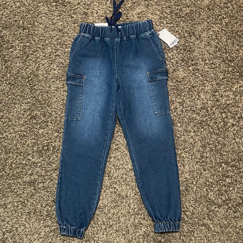 Tinsel Denim Cargo Joggers.